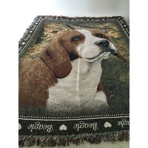 The Danbury Mint Beagle Dog Woven Tapestry Throw Blanket 70"x50" Fringe Cotton